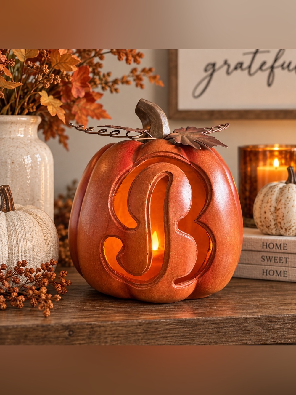 Kirklands Orange Pumpkin Monogram Decor - Letter B